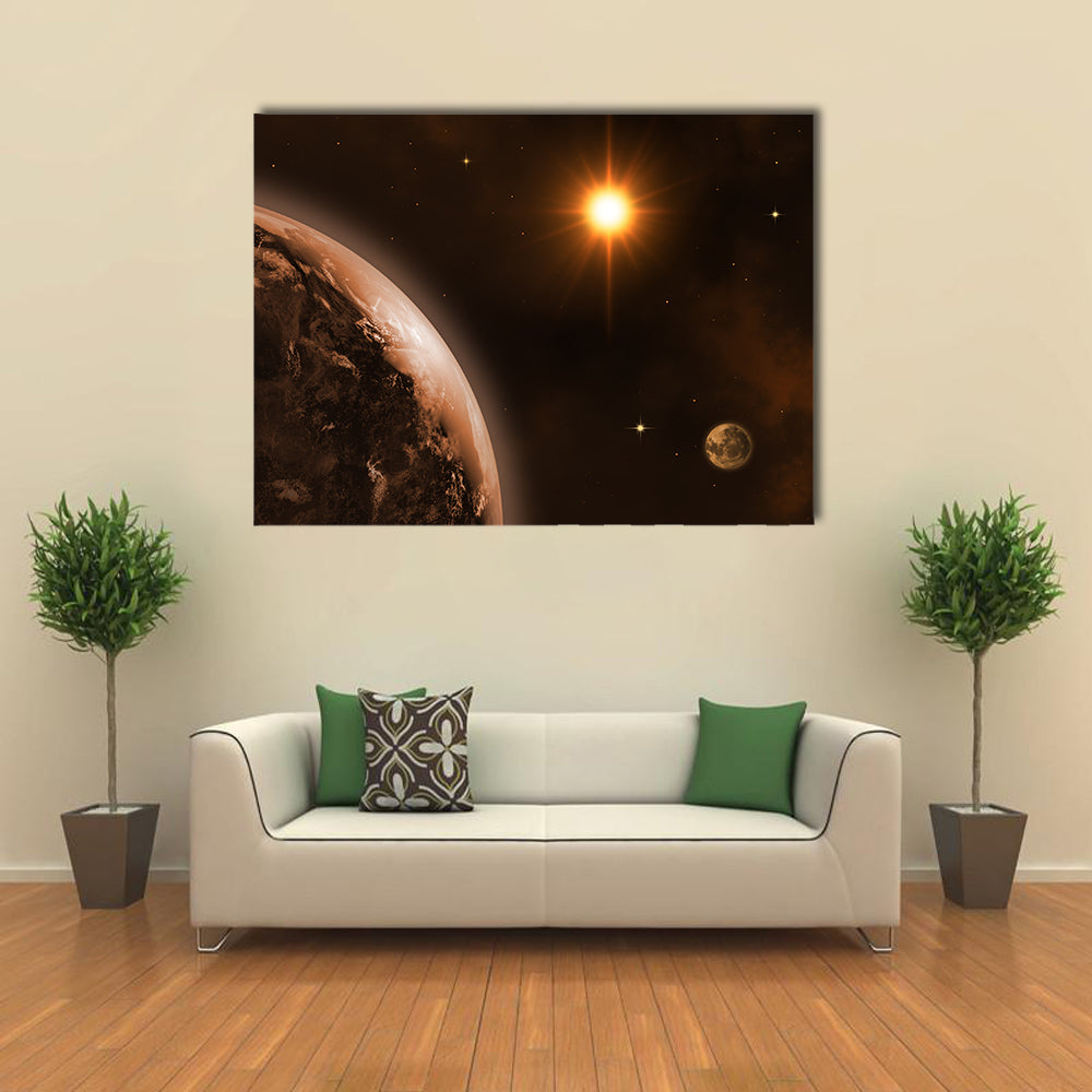 Sunrise In Space Landscape Multi Panel Canvas Wall Art