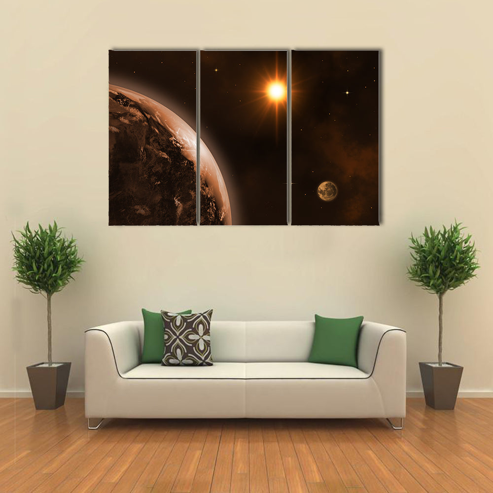 Sunrise In Space Landscape Multi Panel Canvas Wall Art