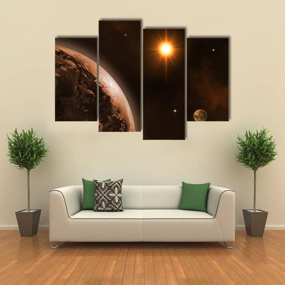 Sunrise In Space Landscape Multi Panel Canvas Wall Art