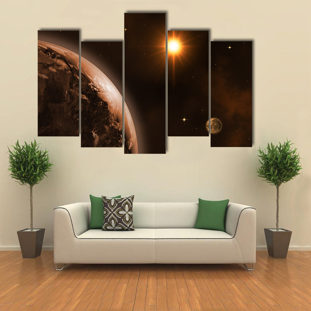 Sunrise In Space Landscape Multi Panel Canvas Wall Art