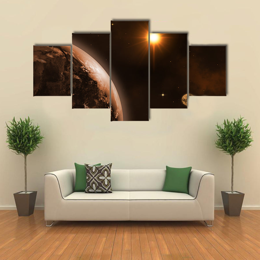 Sunrise In Space Landscape Multi Panel Canvas Wall Art