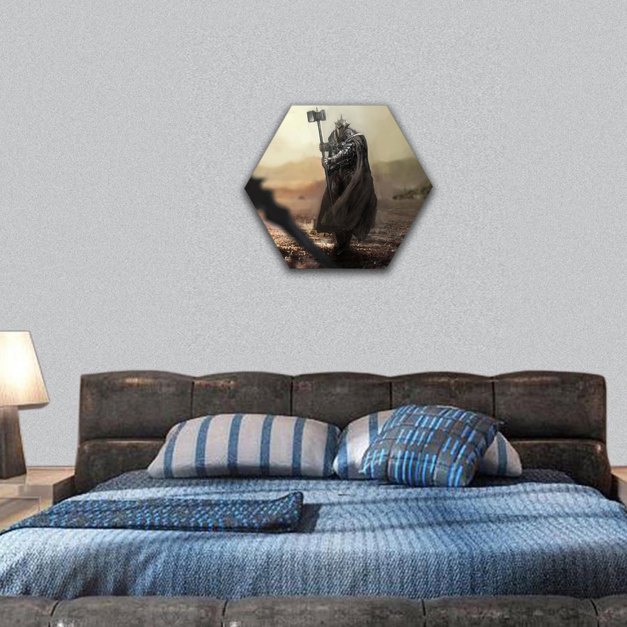 Evi knight versus good knight hexagonal canvas wall art