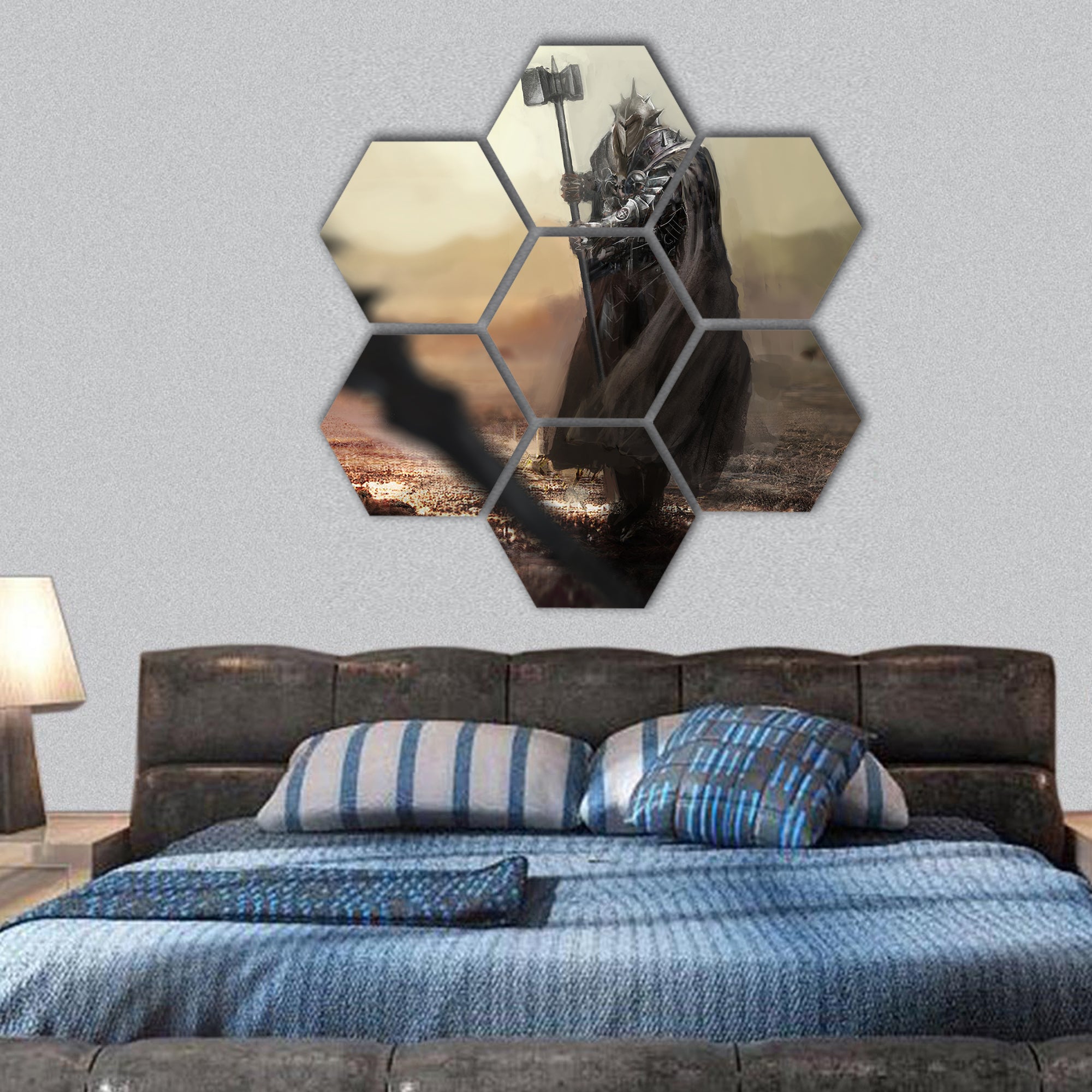 Evi knight versus good knight hexagonal canvas wall art