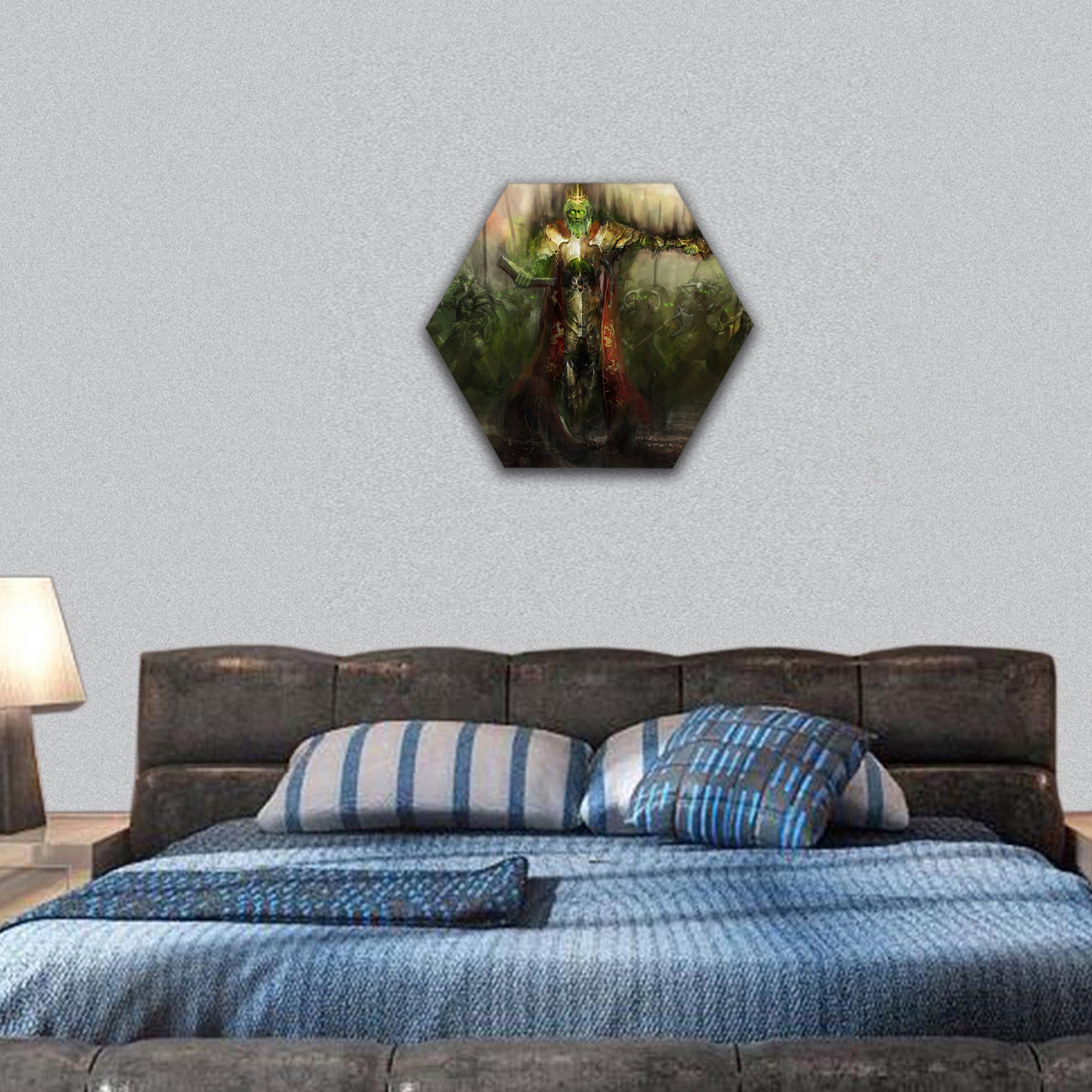 Death king leading his army hexagonal canvas wall art
