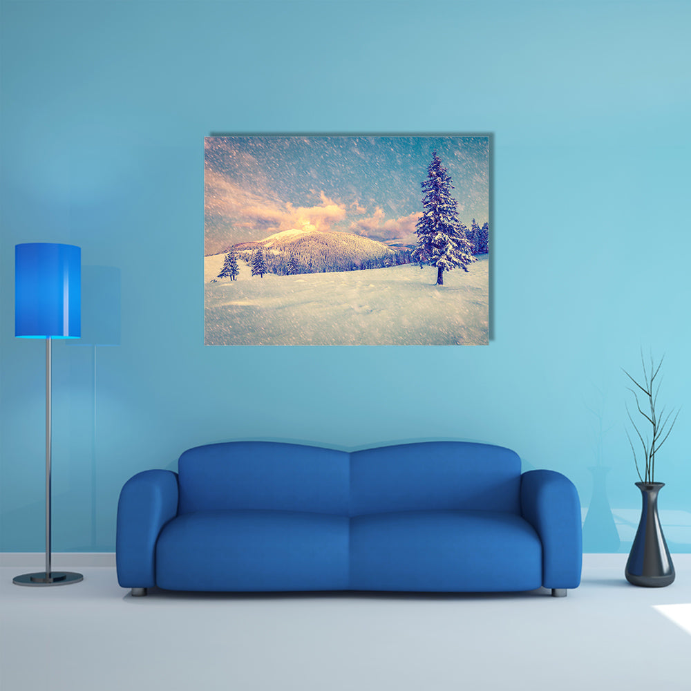 A Beautiful Winter Sunrise In The Mountains Multi Panel Canvas Wall Art