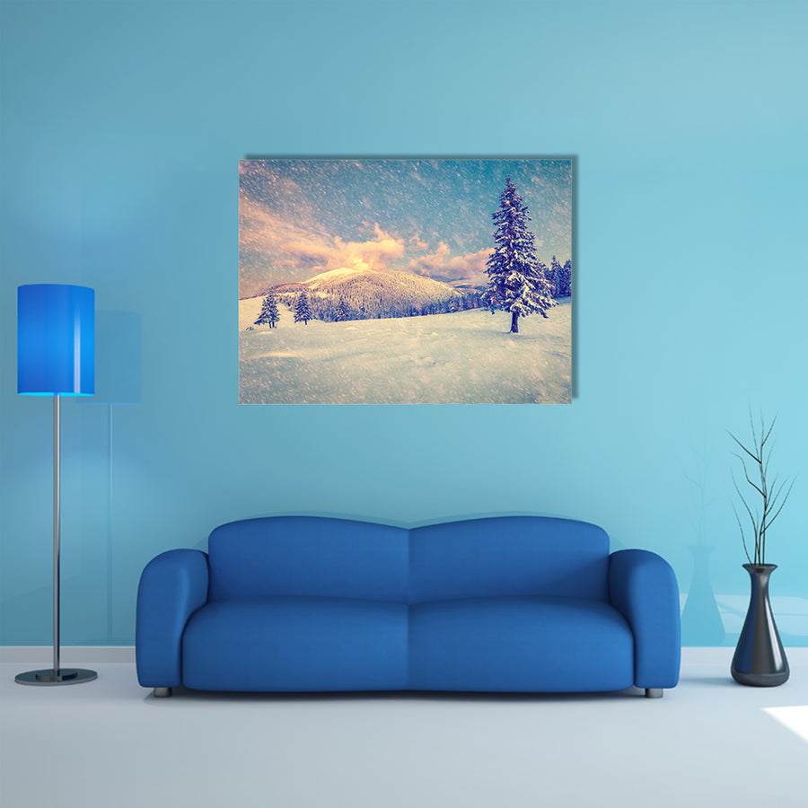 A Beautiful Winter Sunrise In The Mountains Multi Panel Canvas Wall Art