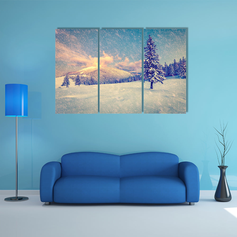 A Beautiful Winter Sunrise In The Mountains Multi Panel Canvas Wall Art