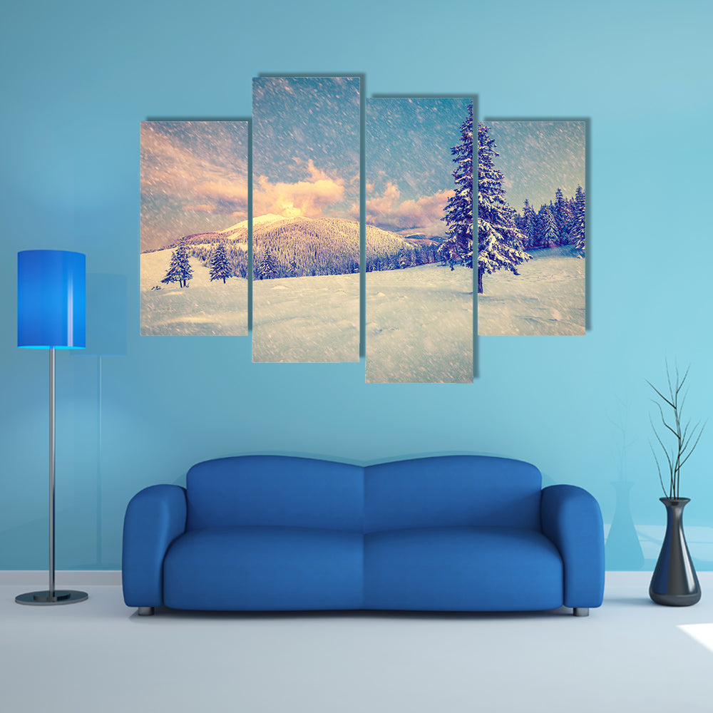 A Beautiful Winter Sunrise In The Mountains Multi Panel Canvas Wall Art