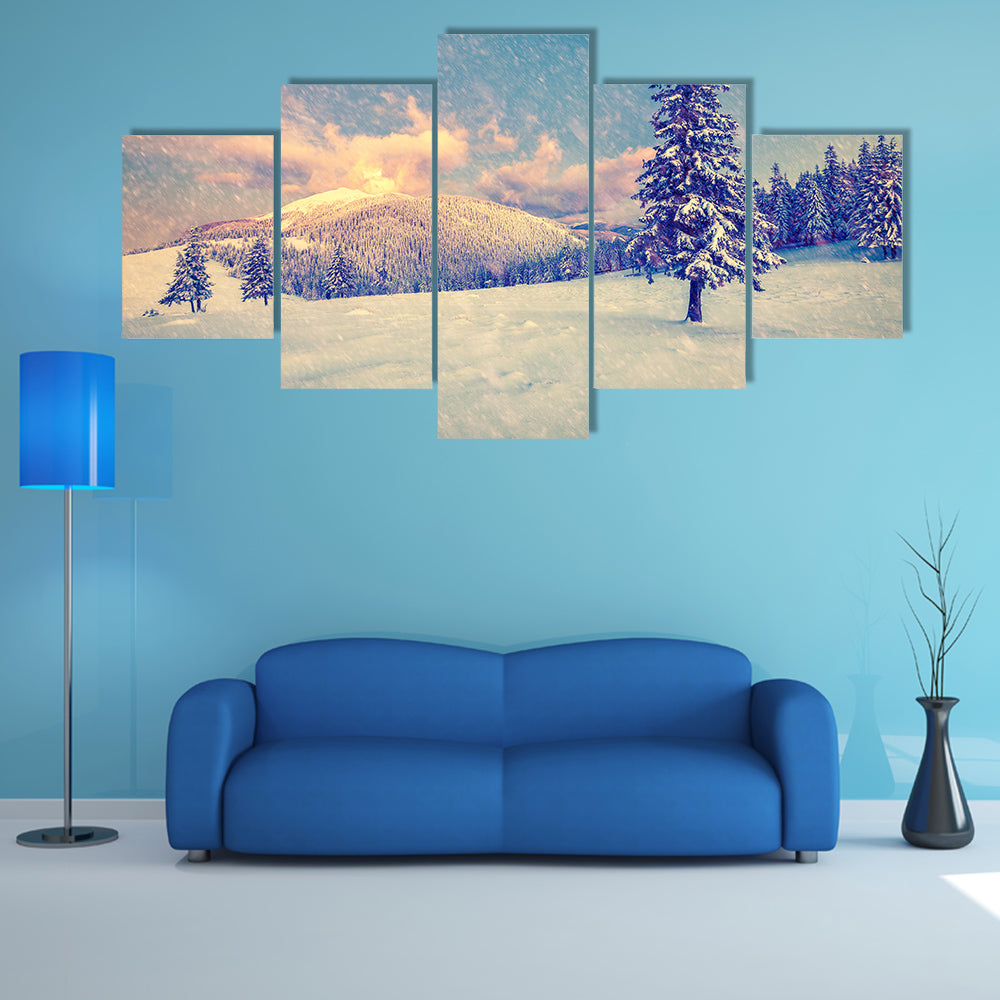 A Beautiful Winter Sunrise In The Mountains Multi Panel Canvas Wall Art