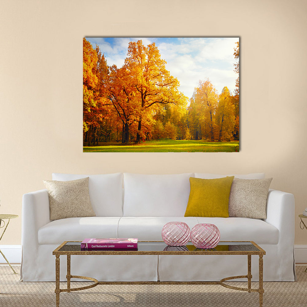Creative Autumn landscape in the mountain village Multi panel canvas wall art
