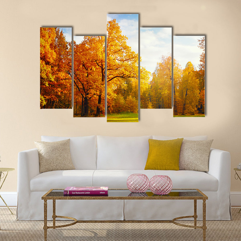 Creative Autumn landscape in the mountain village Multi panel canvas wall art