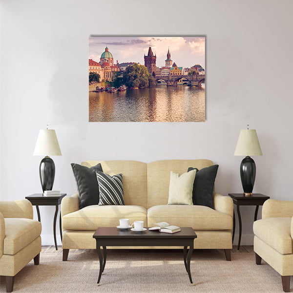 Charles Bridge and spires of the Prague Old Town Multi Panel Canvas Wall Art