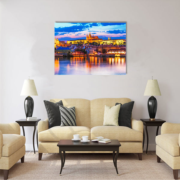 Scenic summer evening panorama of the Old Town Multi Panel canvas wall art
