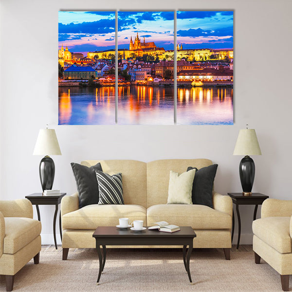 Scenic summer evening panorama of the Old Town Multi Panel canvas wall art