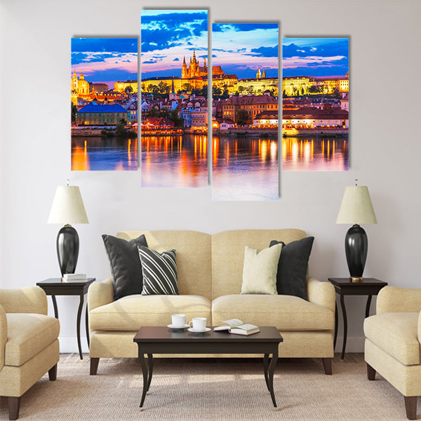 Scenic summer evening panorama of the Old Town Multi Panel canvas wall art