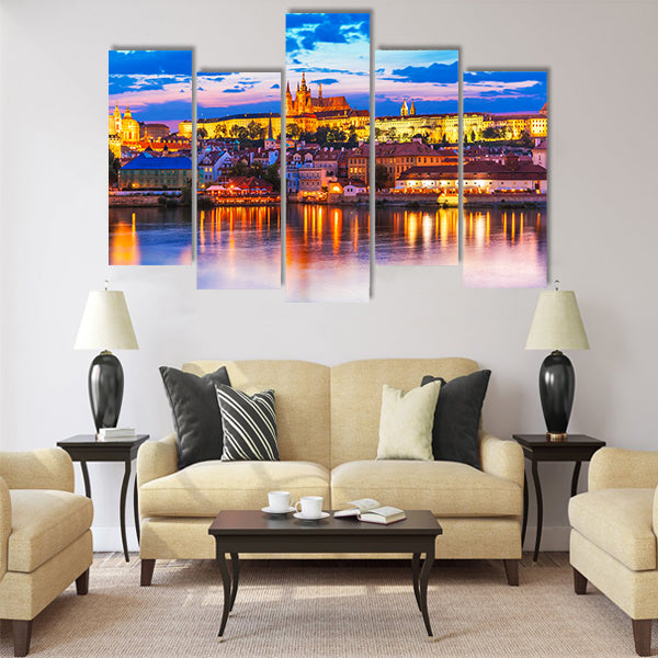 Scenic summer evening panorama of the Old Town Multi Panel canvas wall art
