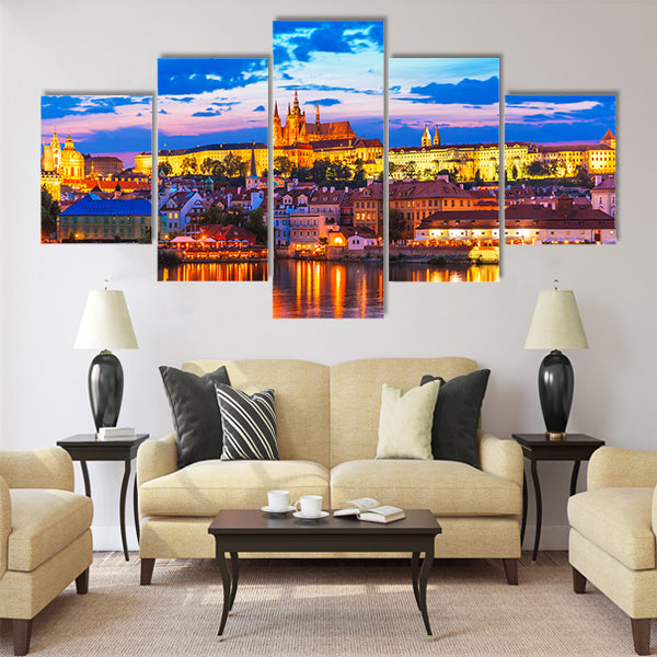 Scenic summer evening panorama of the Old Town Multi Panel canvas wall art