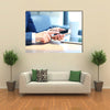 Modern workplace with digital tablet computer and mobile phone Multi panel canvas wall art