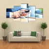 Modern workplace with digital tablet computer and mobile phone Multi panel canvas wall art