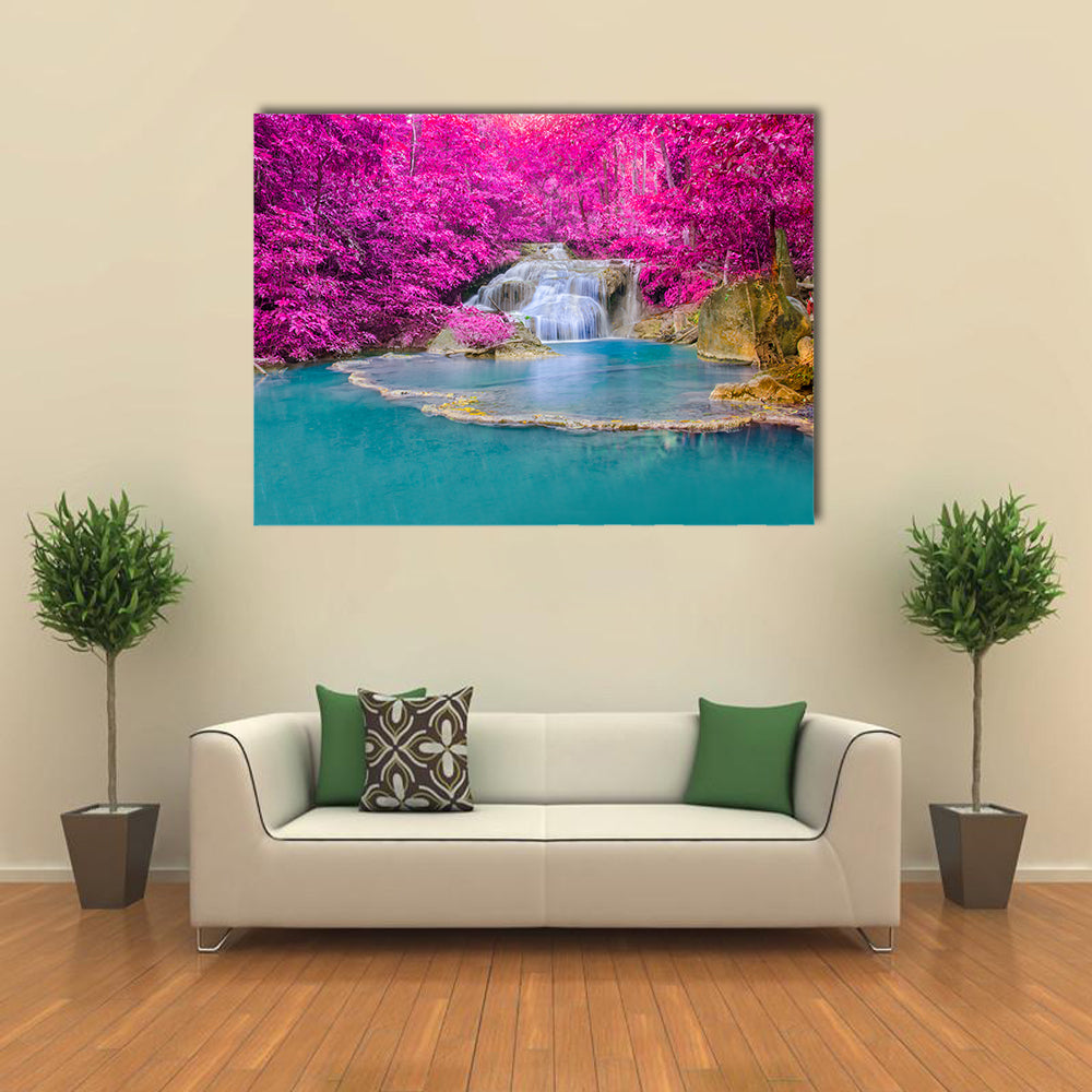 Waterfall in Deep forest at Erawan waterfall National Park, Kanjanaburi Thailand multi panel canvas wall art