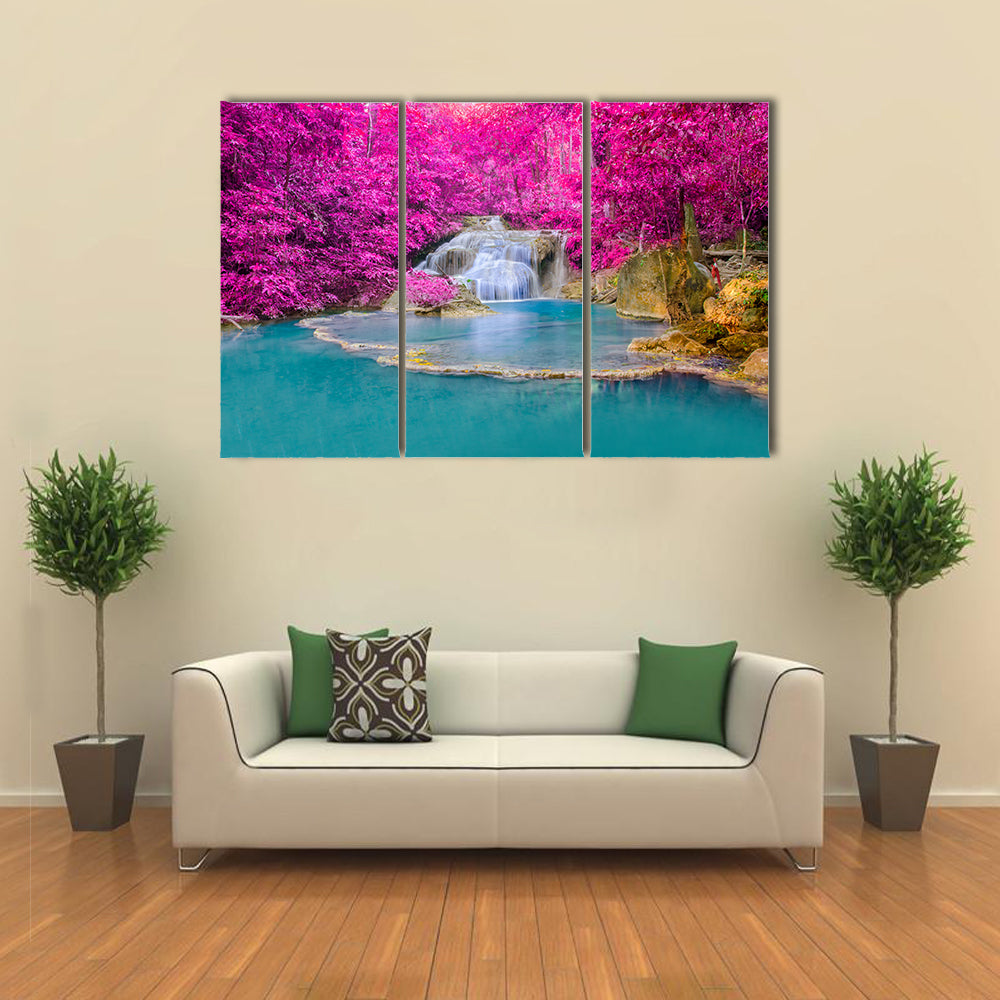 Waterfall in Deep forest at Erawan waterfall National Park, Kanjanaburi Thailand multi panel canvas wall art