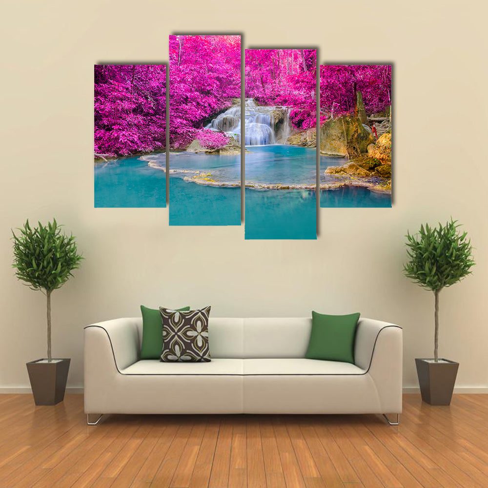 Waterfall in Deep forest at Erawan waterfall National Park, Kanjanaburi Thailand multi panel canvas wall art