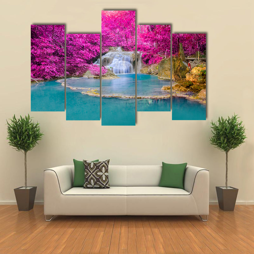 Waterfall in Deep forest at Erawan waterfall National Park, Kanjanaburi Thailand multi panel canvas wall art