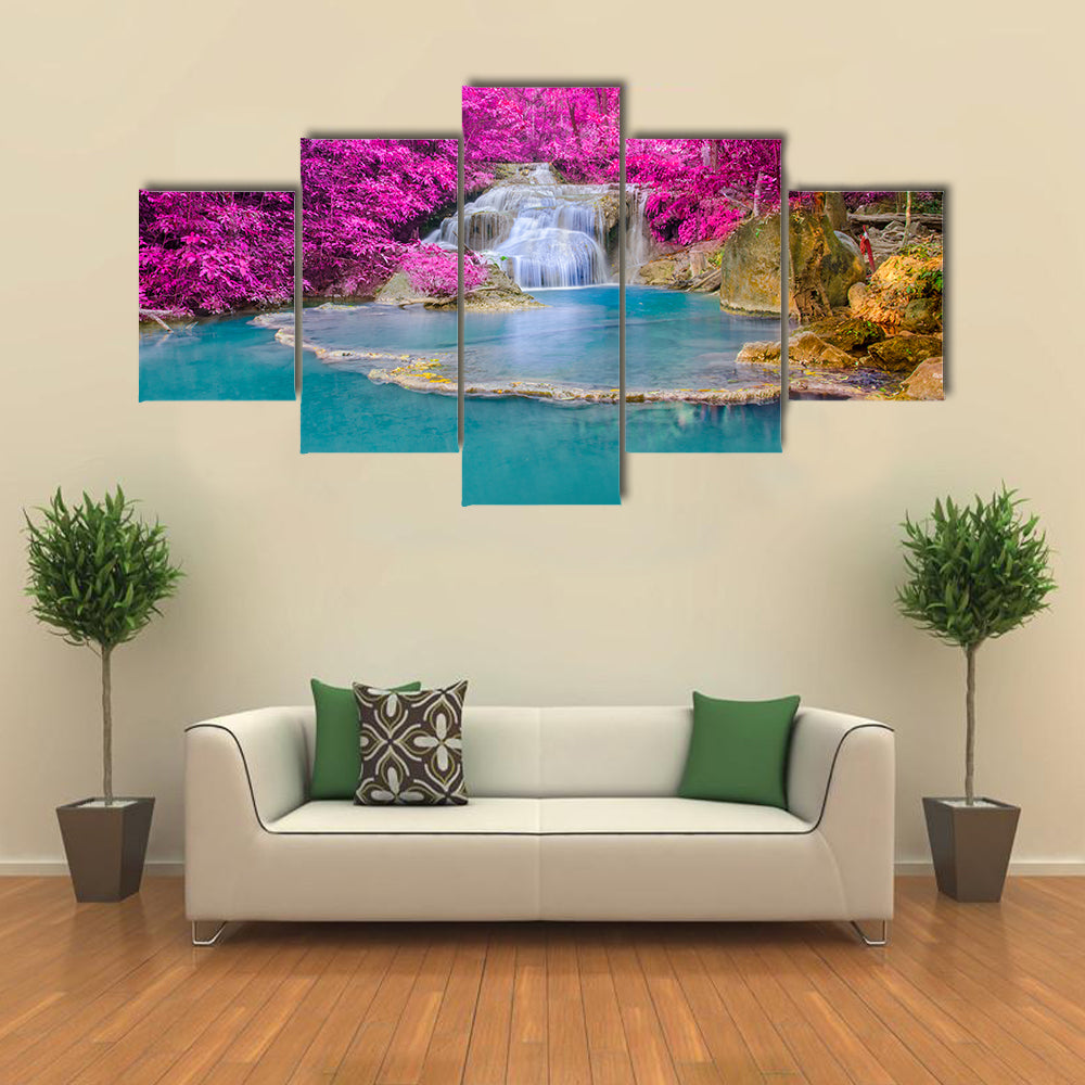 Waterfall in Deep forest at Erawan waterfall National Park, Kanjanaburi Thailand multi panel canvas wall art