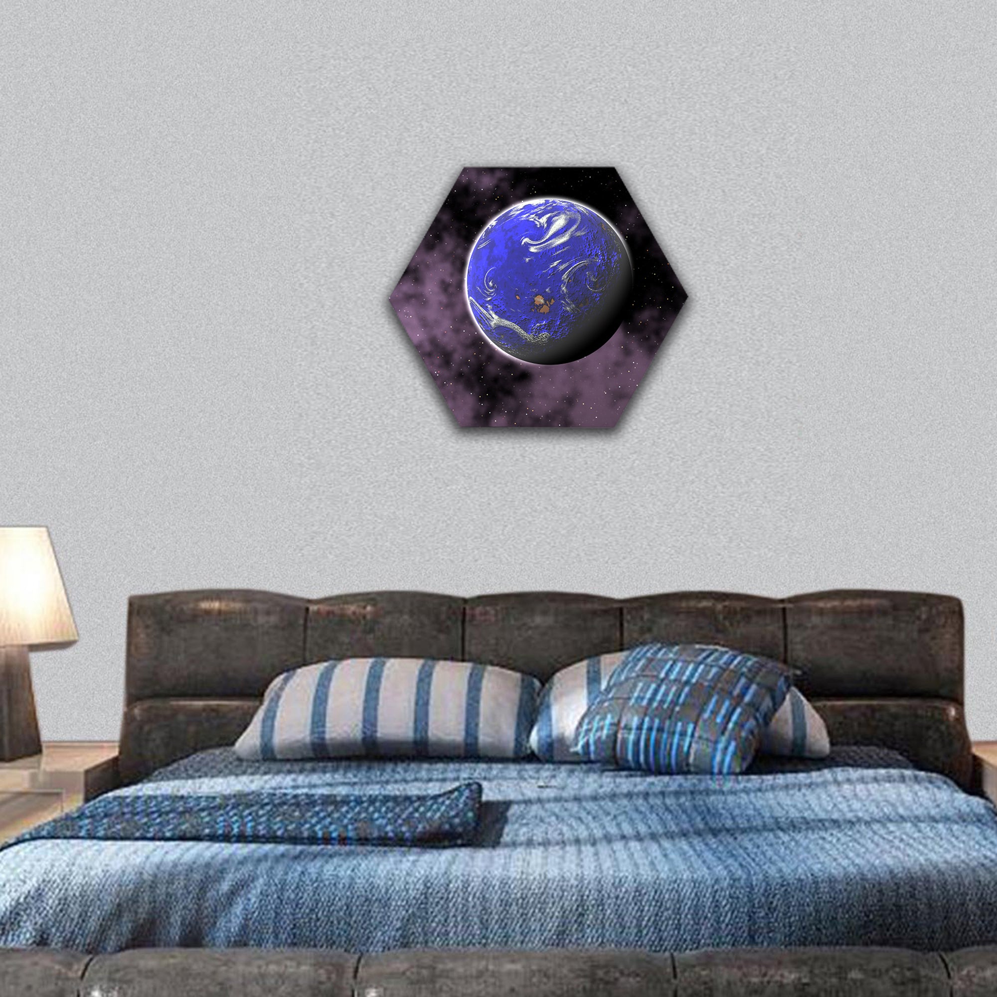 earth in deep space hexagonal canvas wall art