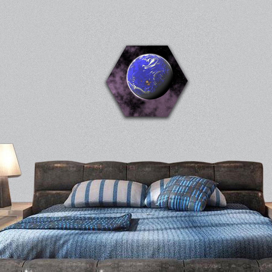 earth in deep space hexagonal canvas wall art