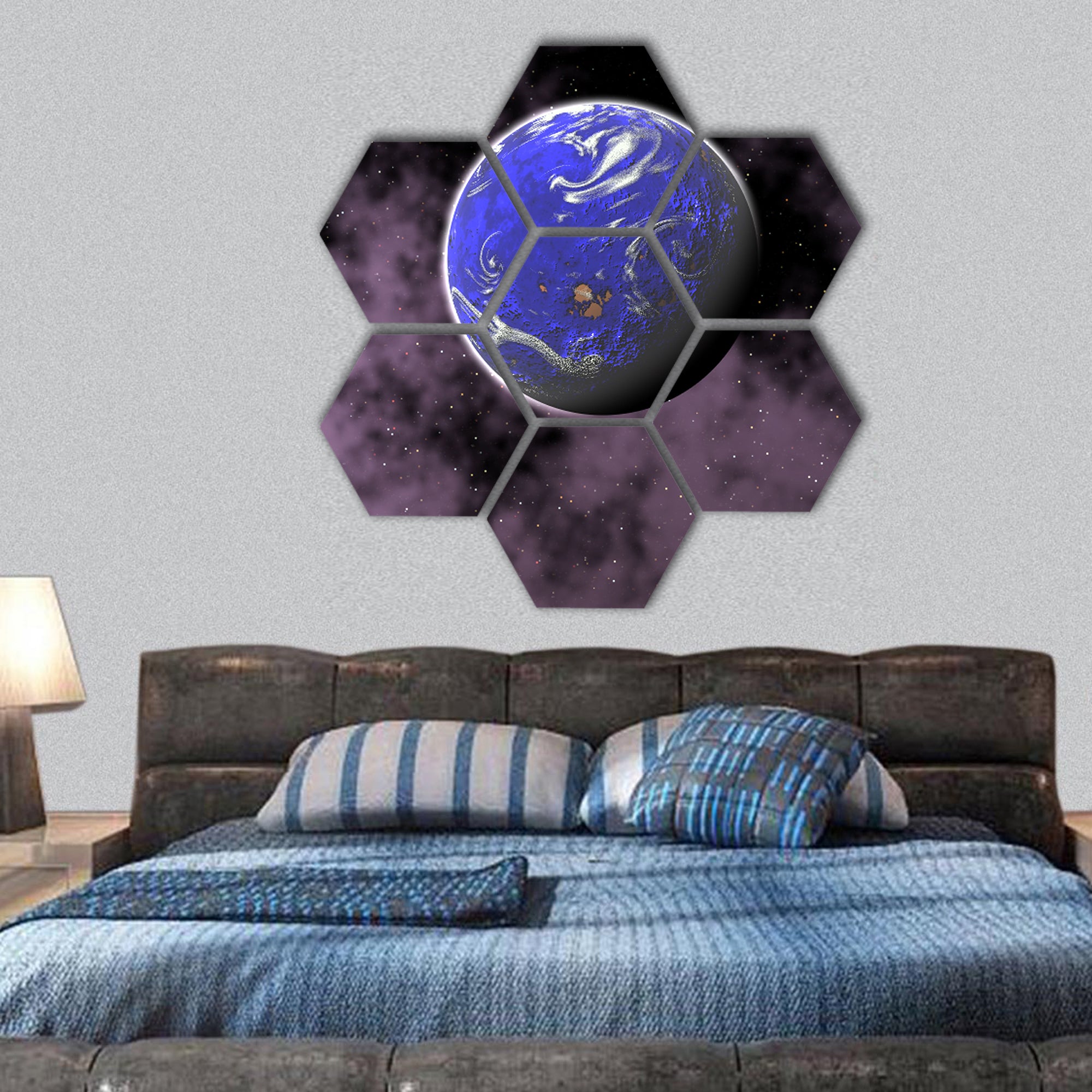 earth in deep space hexagonal canvas wall art