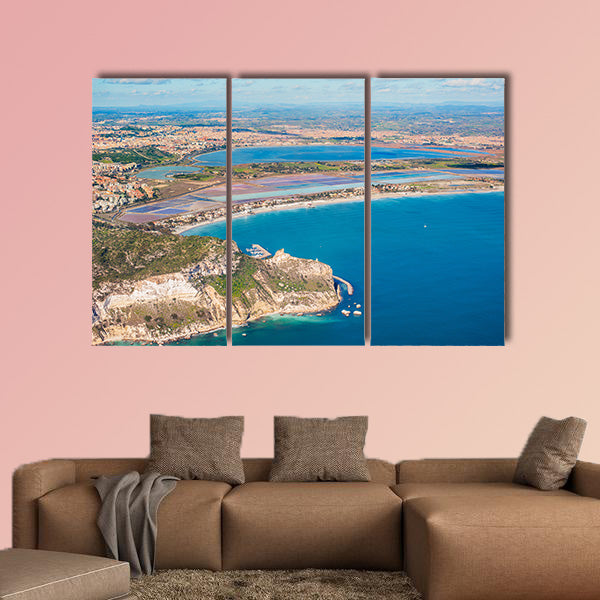 Aerial view of the coast Poetto in Cagliari Multi panel canvas wall art