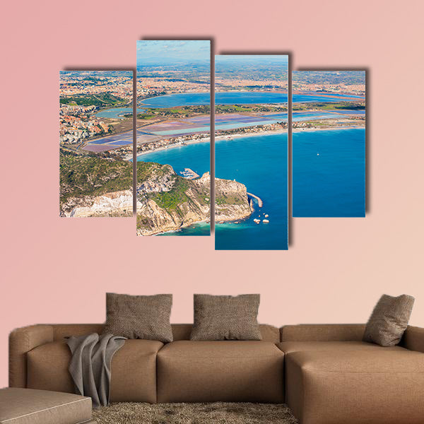 Aerial view of the coast Poetto in Cagliari Multi panel canvas wall art