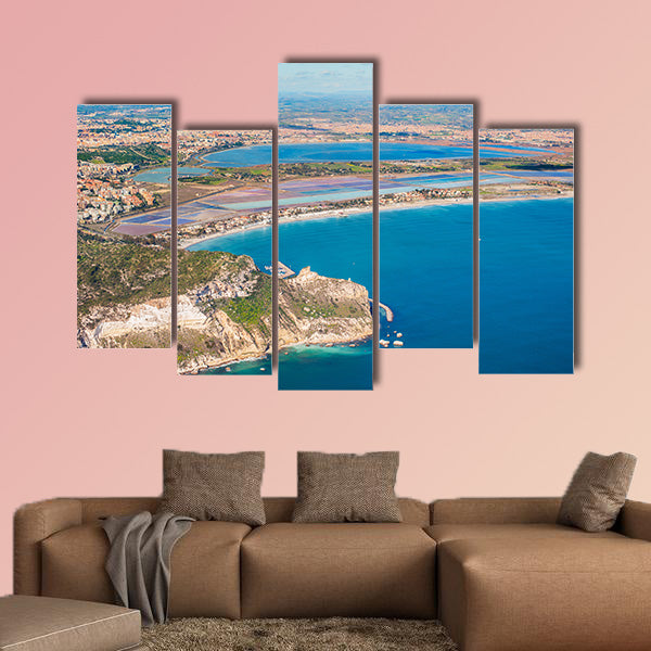 Aerial view of the coast Poetto in Cagliari Multi panel canvas wall art