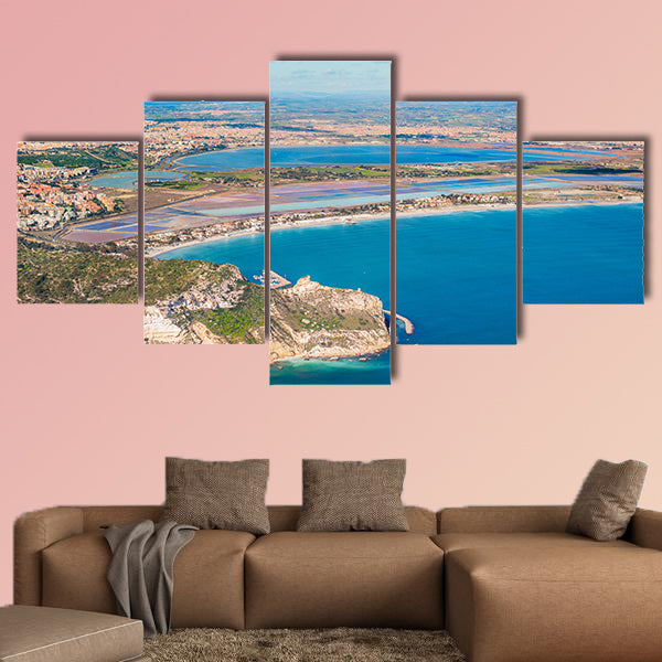 Aerial view of the coast Poetto in Cagliari Multi panel canvas wall art
