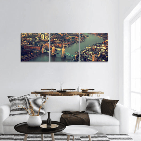 London aerial view with Tower Bridge in sunset time panoramic canvas wall art