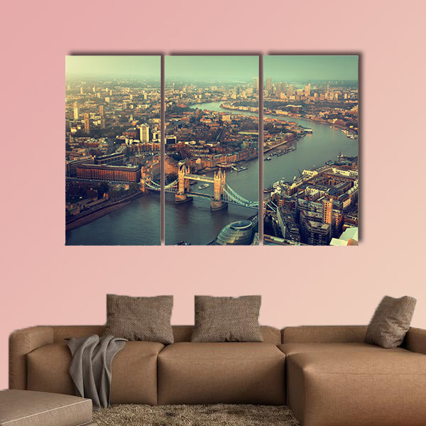 London aerial view with Tower Bridge in sunset time multi panel canvas wall art
