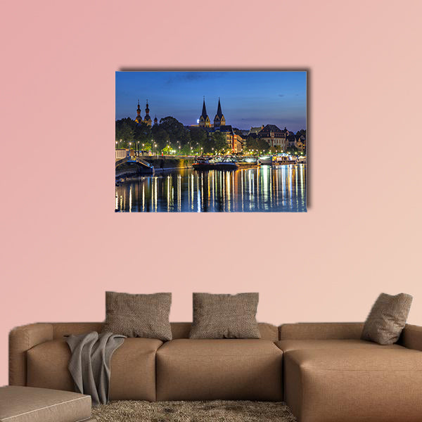 Koblenz skyline reflecting in river Moselle, Rhineland-Palatinate, wall art
