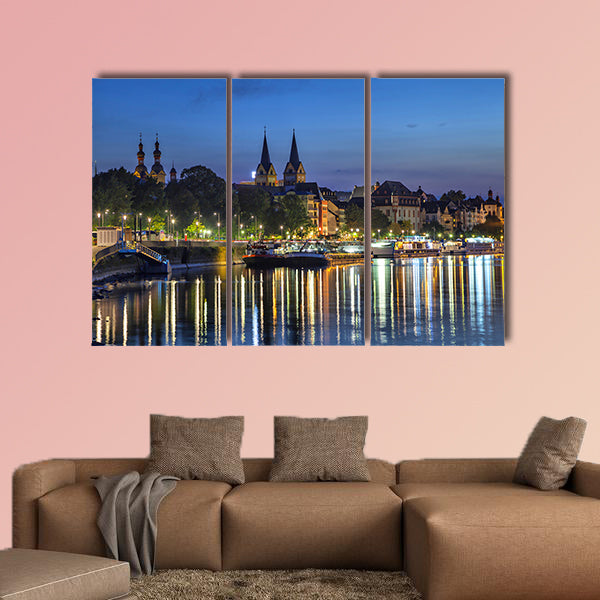 Koblenz skyline reflecting in river Moselle, Rhineland-Palatinate, wall art