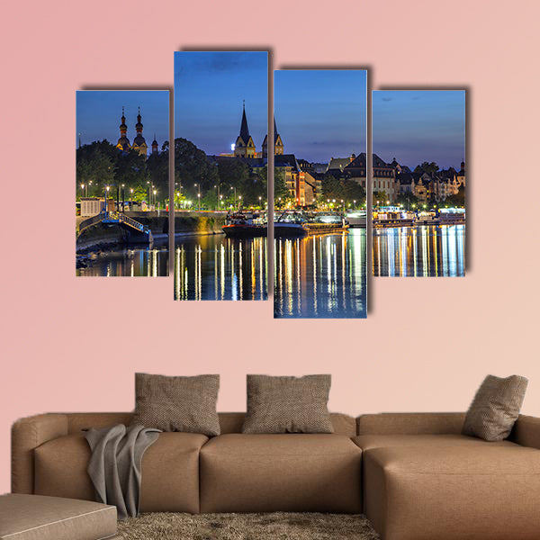 Koblenz skyline reflecting in river Moselle, Rhineland-Palatinate, wall art