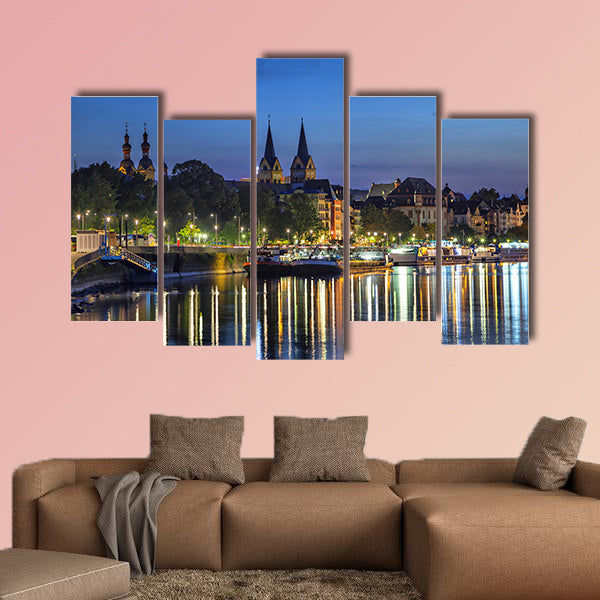 Koblenz skyline reflecting in river Moselle, Rhineland-Palatinate, wall art