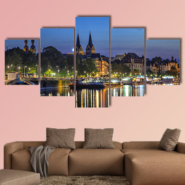 Koblenz skyline reflecting in river Moselle, Rhineland-Palatinate, wall art