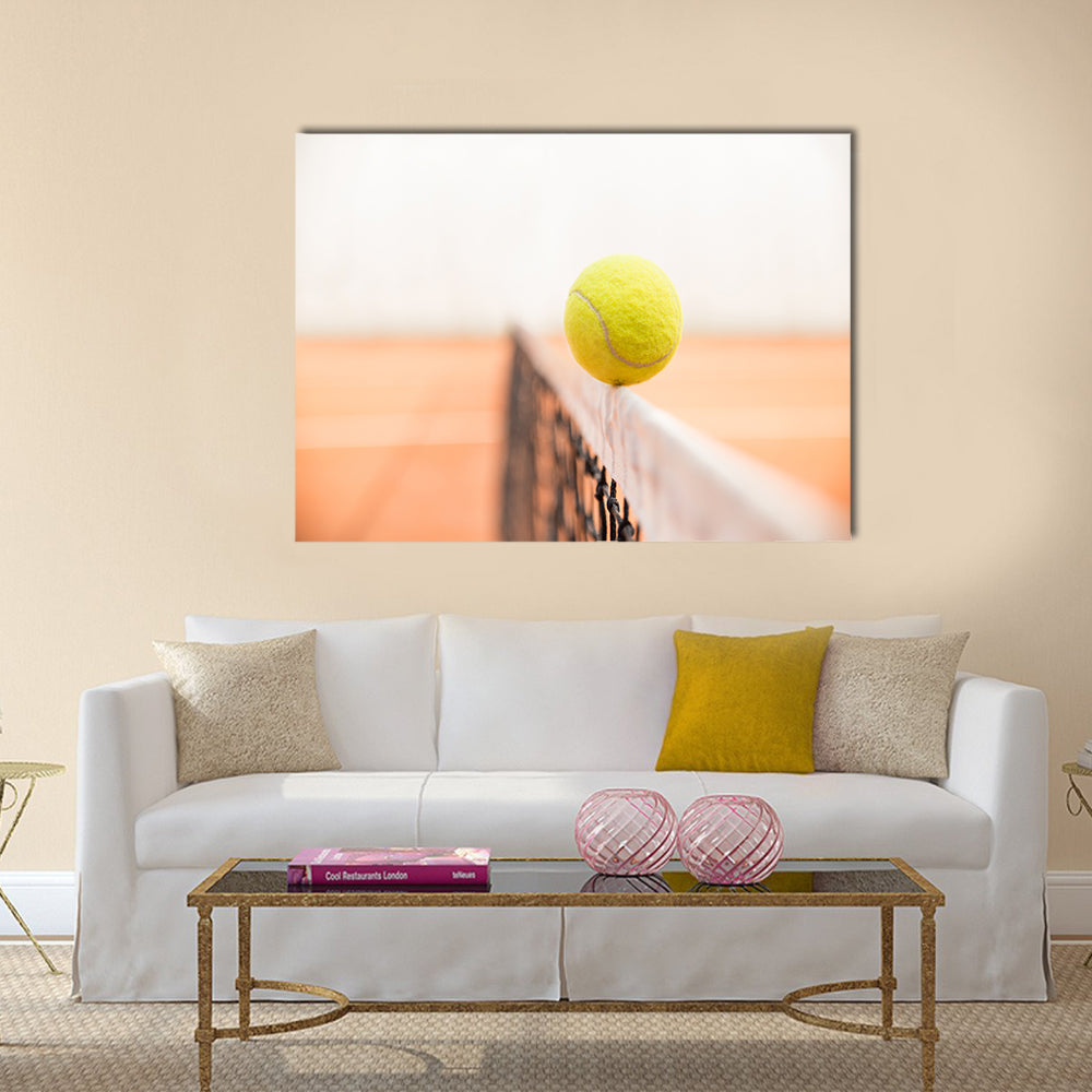 Tennis ball hitting the net Multi panel canvas wall art