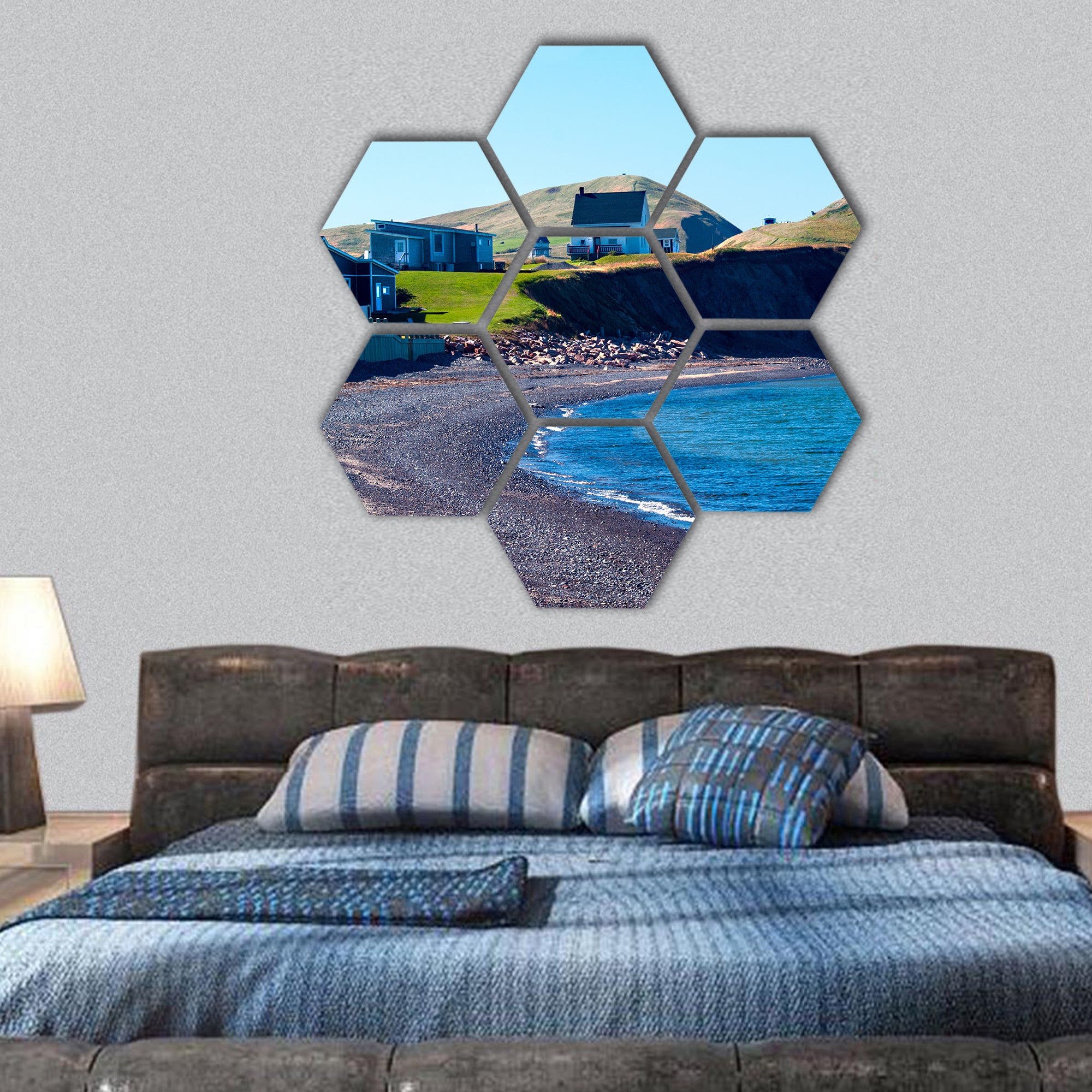 Beach at La Grave on Iles de la Madeleine hexagonal canvas wall art