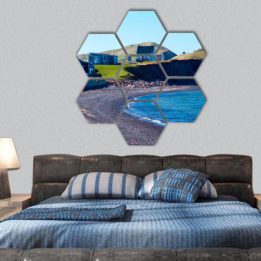 Beach at La Grave on Iles de la Madeleine hexagonal canvas wall art
