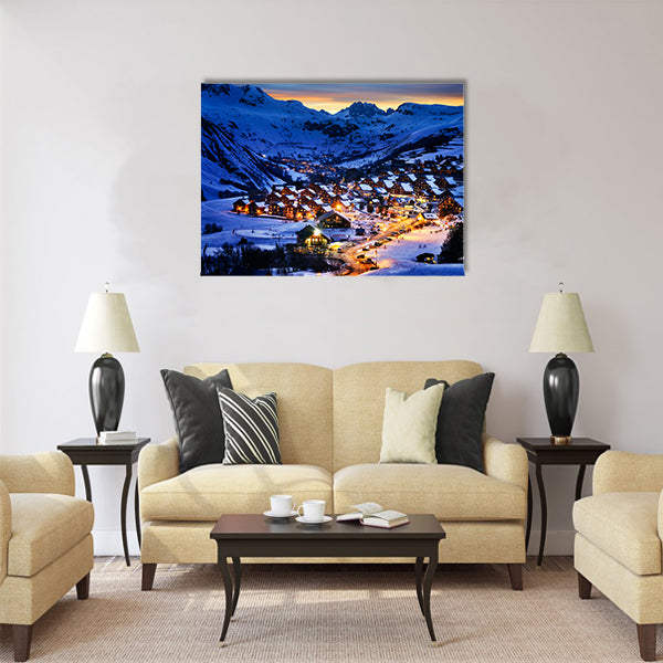 Evening landscape and ski resort in French Alps,Saint jean d'Arves Multi Panel Canvas Wall Art