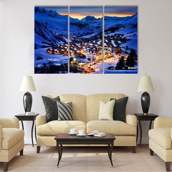 Evening landscape and ski resort in French Alps,Saint jean d'Arves Multi Panel Canvas Wall Art