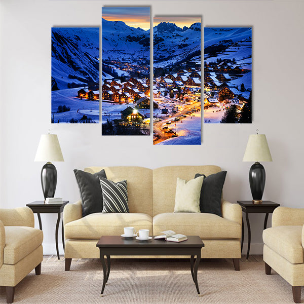 Evening landscape and ski resort in French Alps,Saint jean d'Arves Multi Panel Canvas Wall Art