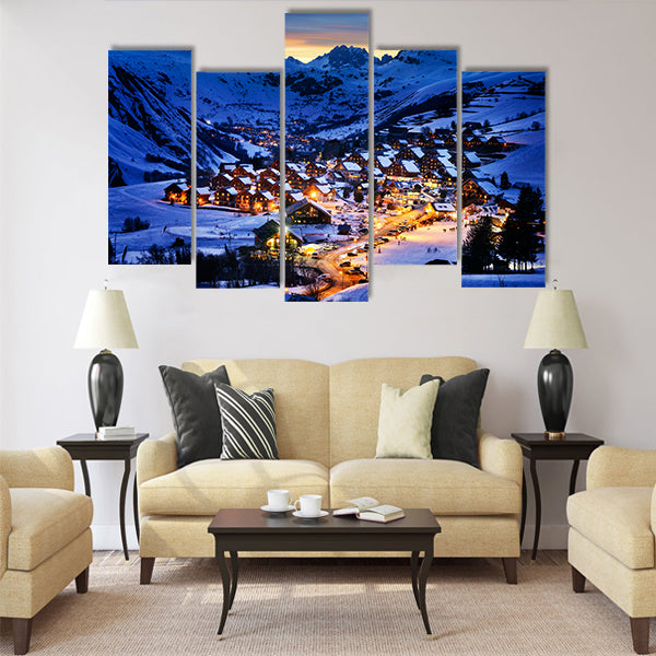 Evening landscape and ski resort in French Alps,Saint jean d'Arves Multi Panel Canvas Wall Art