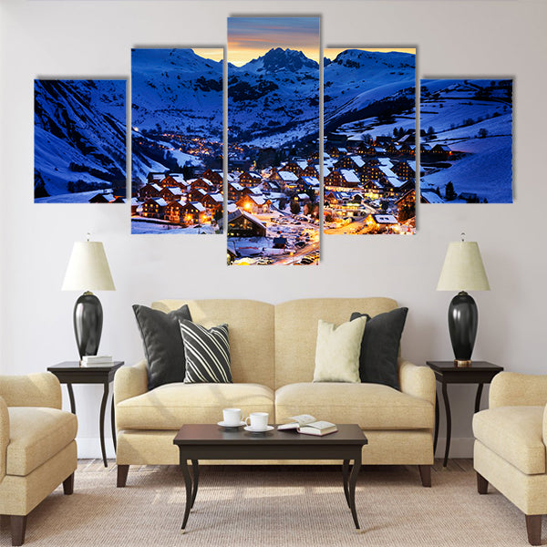 Evening landscape and ski resort in French Alps,Saint jean d'Arves Multi Panel Canvas Wall Art